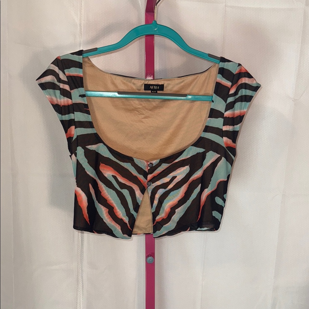 AFRM Black and Orange Zebra Print Cropped‎ Blouse